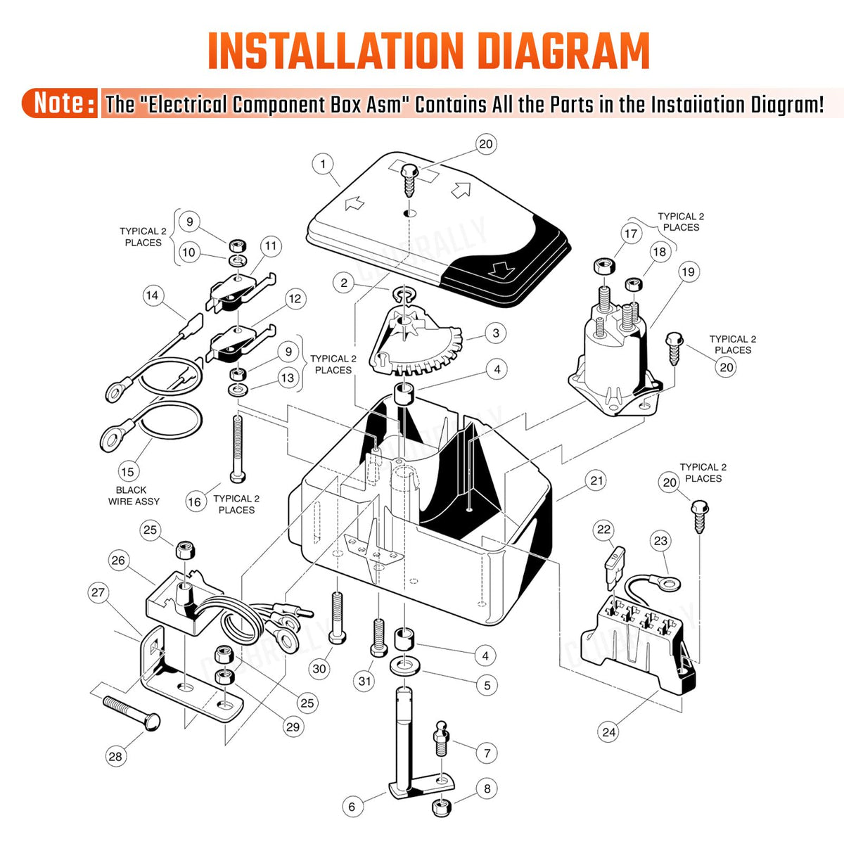 CLUBRALLY easy installation on a 2-seat DS Gas Club Car model.