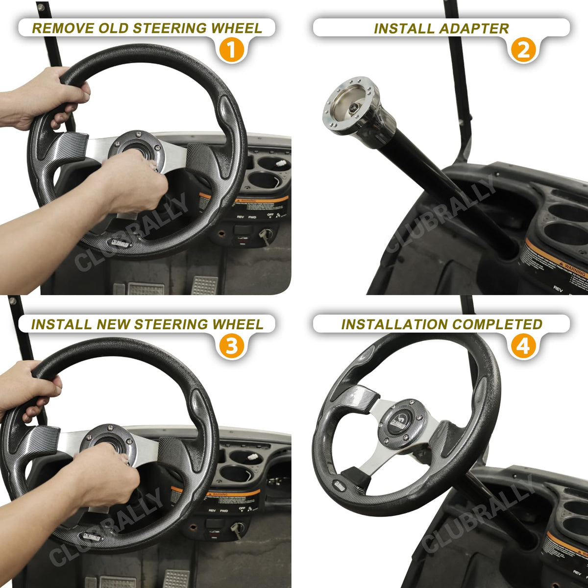 ClubRally steering wheel adapter installs in minutes with clear guidance.