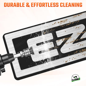 Close-up of CLUBRALLY EZGO 3D silver logo emblem on front plate.