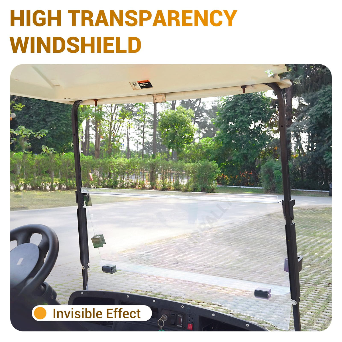 CLUBRALLY EZGO DCS front windshield offering wide visibility and rain defense
