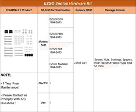 Clubrally EZGO DCS/PDS/TXT/Medalist suntop hardware kit for 2-seater