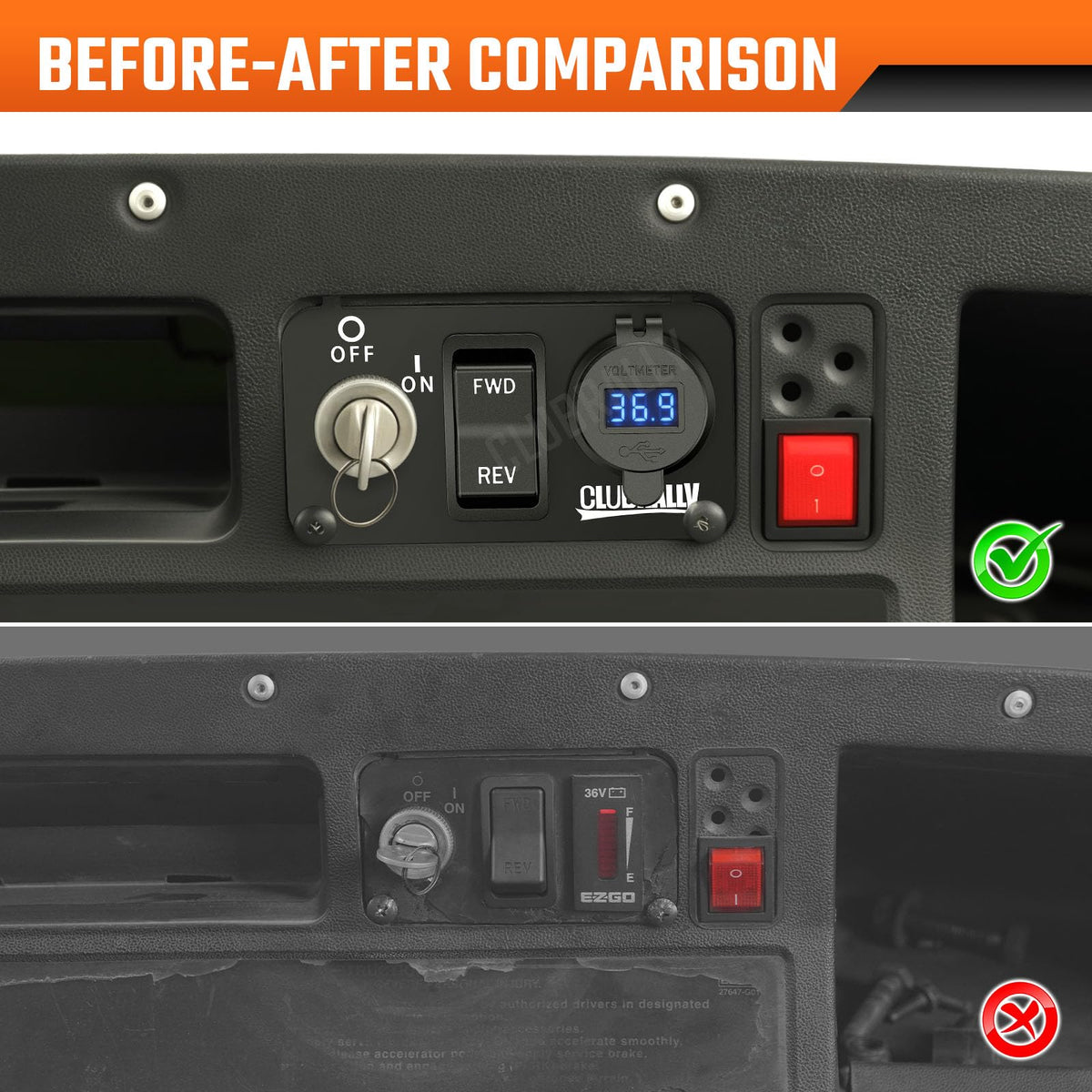CLUBRALLY EZGO Medalist switch panel installed on cart