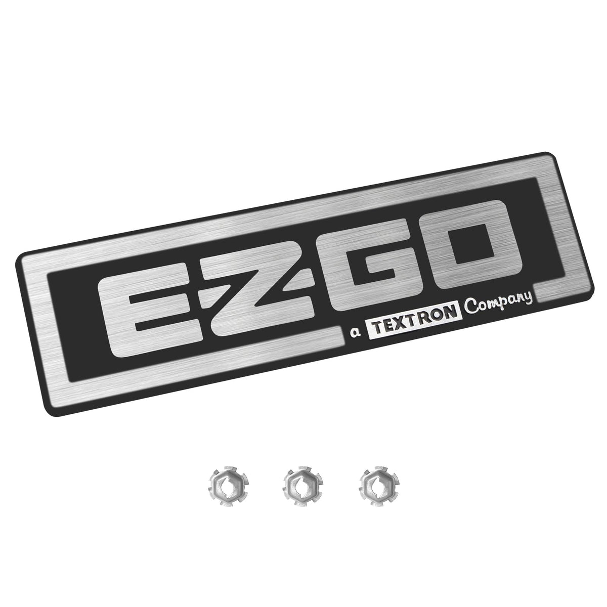 CLUBRALLY EZGO name plate front emblem with 3D silver finish for durable branding.