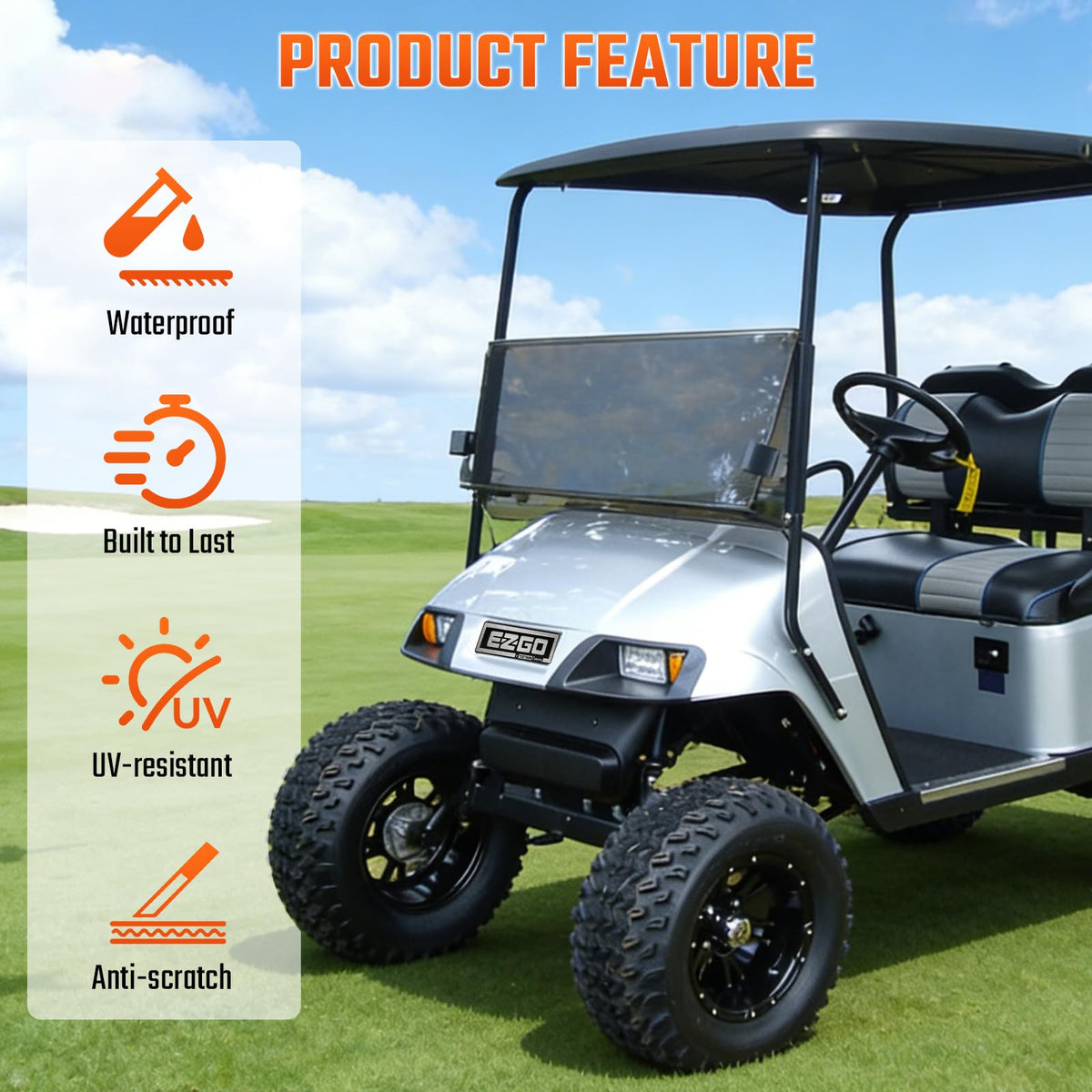 Installation-ready CLUBRALLY EZGO name plate with included hardware.