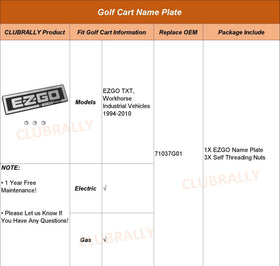 CLUBRALLY EZGO name plate packaging includes self-threading nuts.