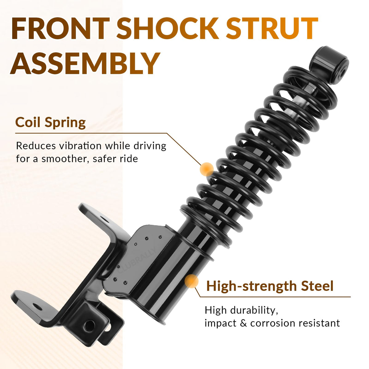 CLUBRALLY EZGO RXV front shock assembly shows dampening details for smoother handling