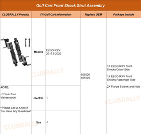 CLUBRALLY EZGO RXV front shocks mounting hardware with flange screws.