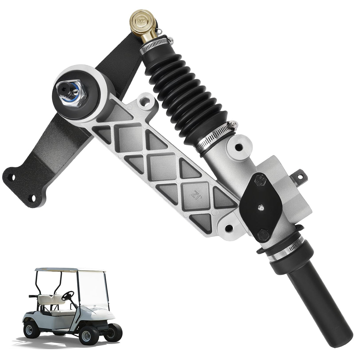 ClubRally EZGO steering rack front view for precise control during turns.