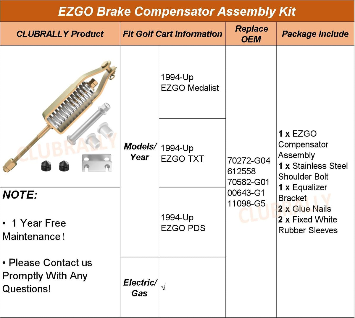 CLUBRALLY EZGO TXT brake compensator ensures long-term operation