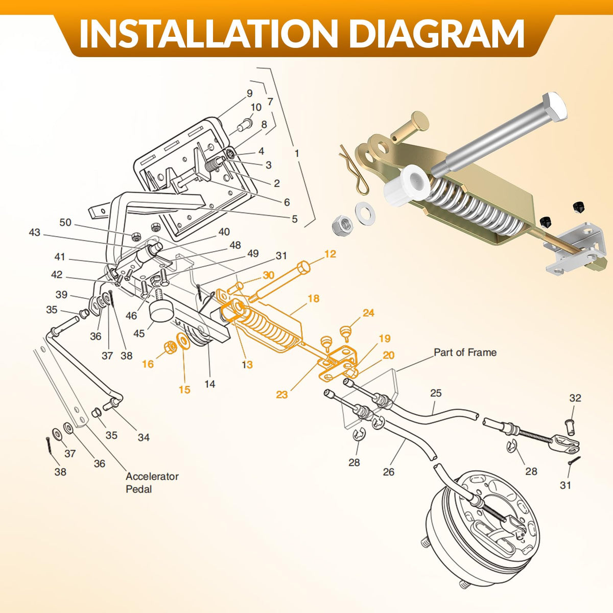 Self-locking nut included for CLUBRALLY EZGO brake compensator