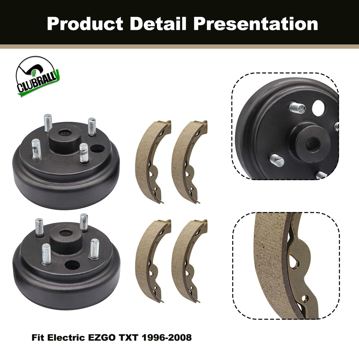 ClubRally EZGO TXT brake shoes kit improves braking response and longevity