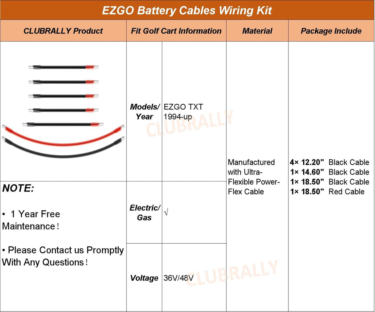 CLUBRALLY EZGO TXT compatibility chart confirming model and voltage fit
