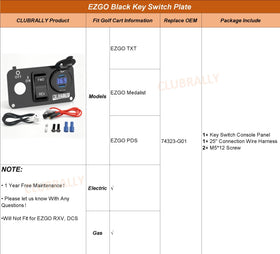 CLUBRALLY EZGO TXT switch panel label displaying OEM compatibility