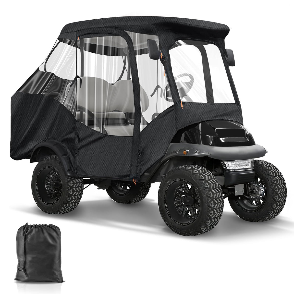 CLUBRALLY four-passenger enclosure for Club Car Precedent with 57-inch roof protects against wind and rain.
