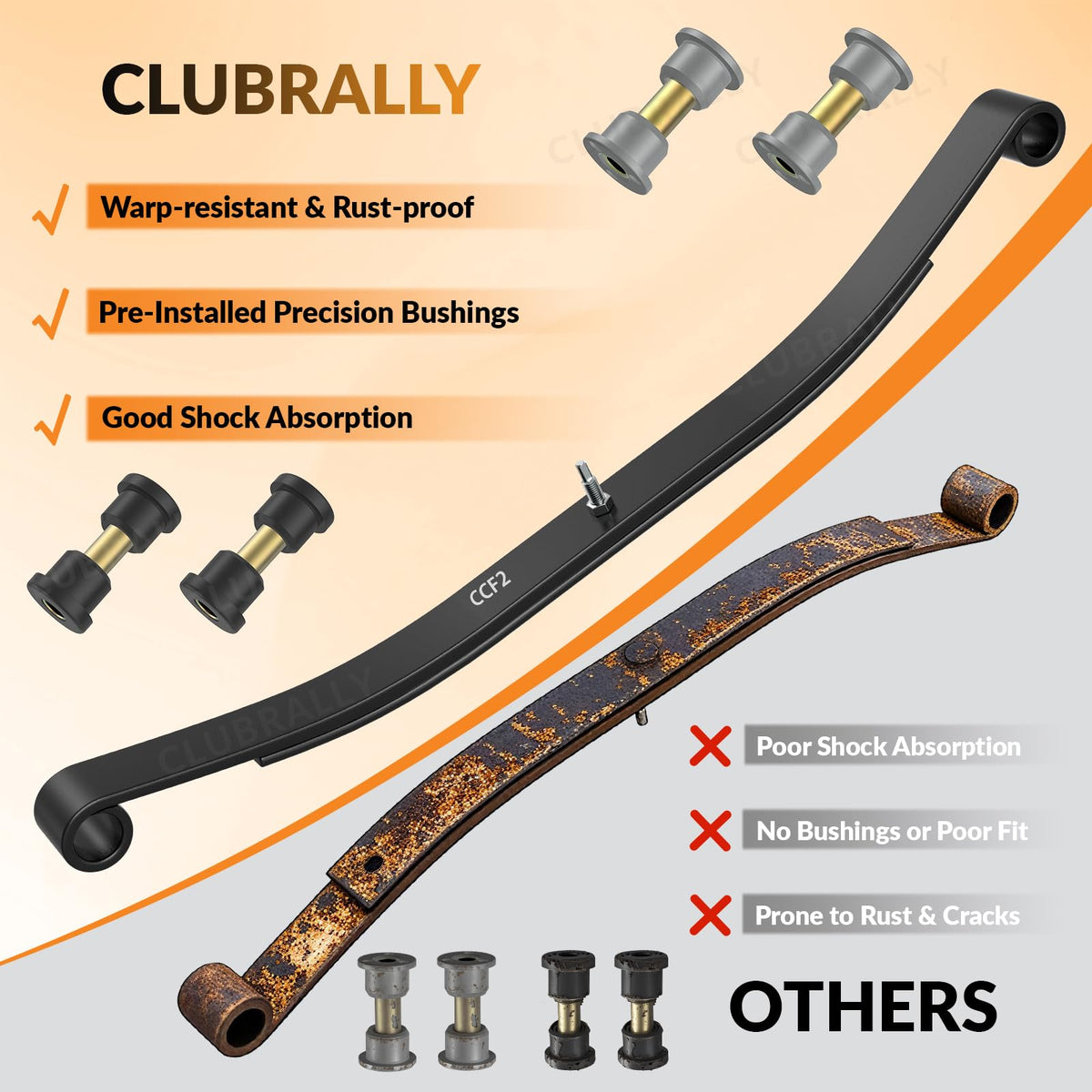 ClubRally front leaf spring kit enables straightforward installation.