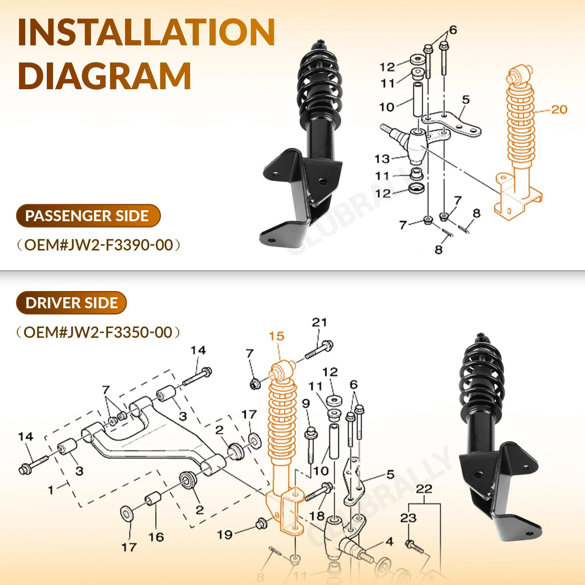 ClubRally two-shocks package for Yamaha Drive G29 complete upgrade