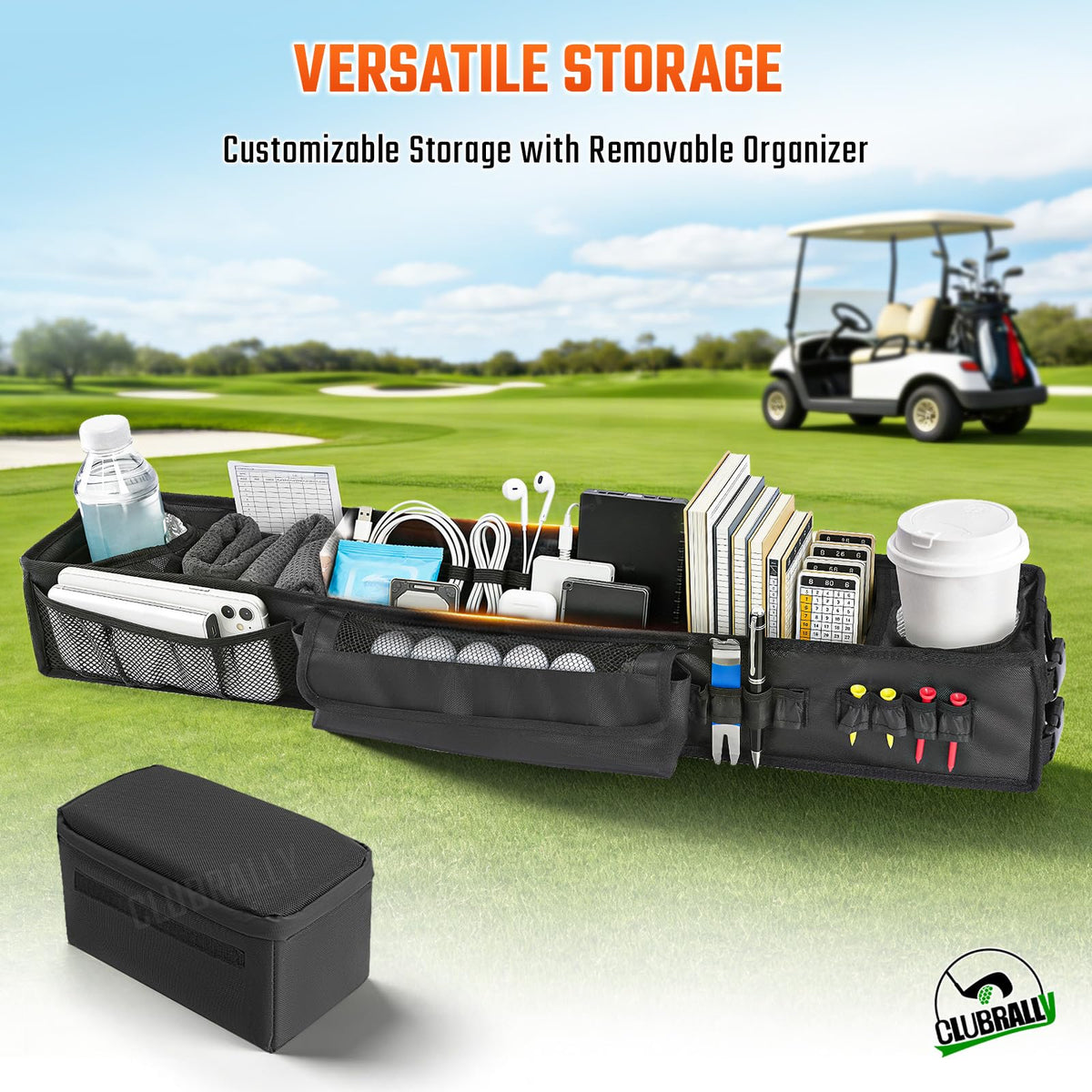 ClubRally front storage basket close up shows insulated cooler liner and leak-proof design