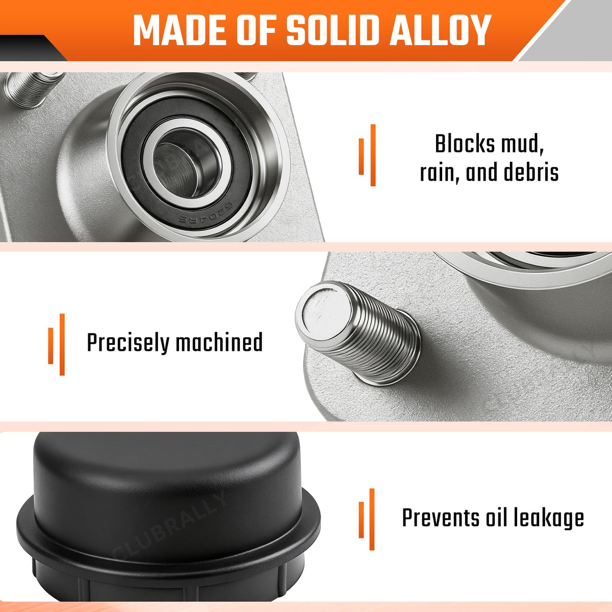 Front wheel hub assembly with bearings by ClubRally for reliable rolling.