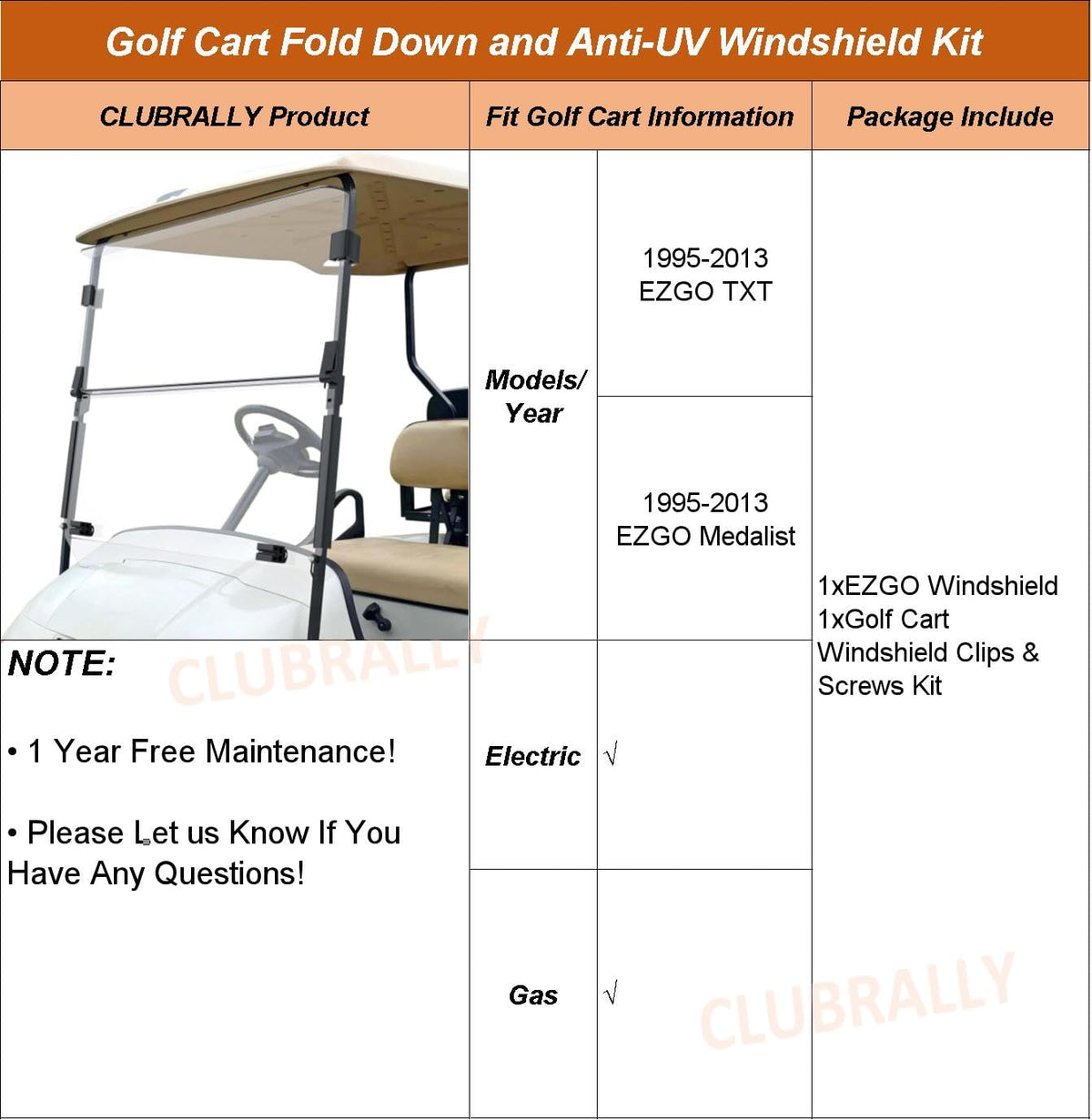 CLUBRALLY front windshield coverage for all-weather EZGO driving