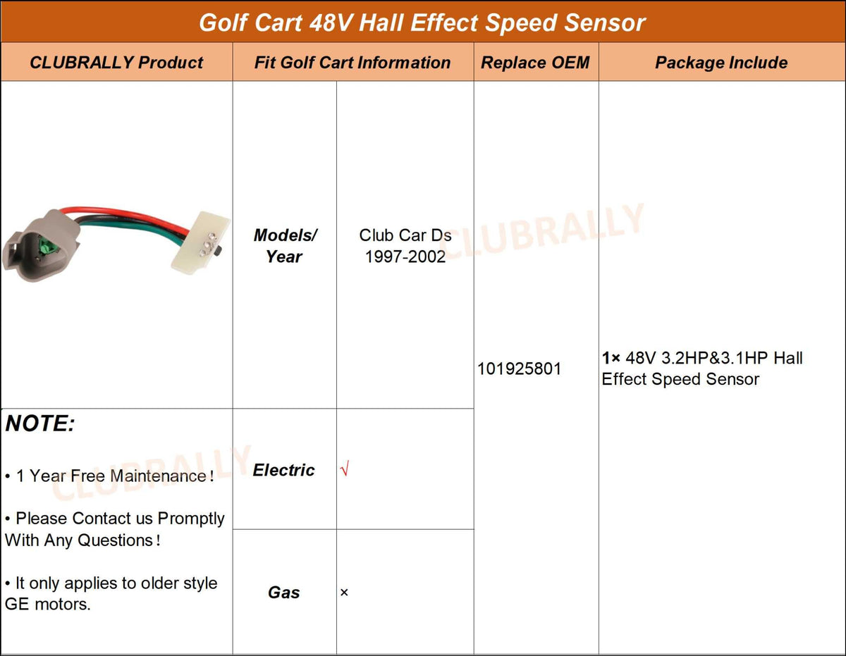 CLUBRALLY sensor compatible with older GE motor configurations in Club Car carts.