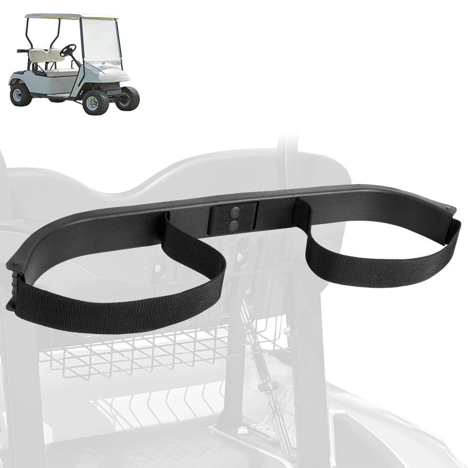 CLUBRALLY golf bag holder bracket front view securing a bag on EZGO TXT