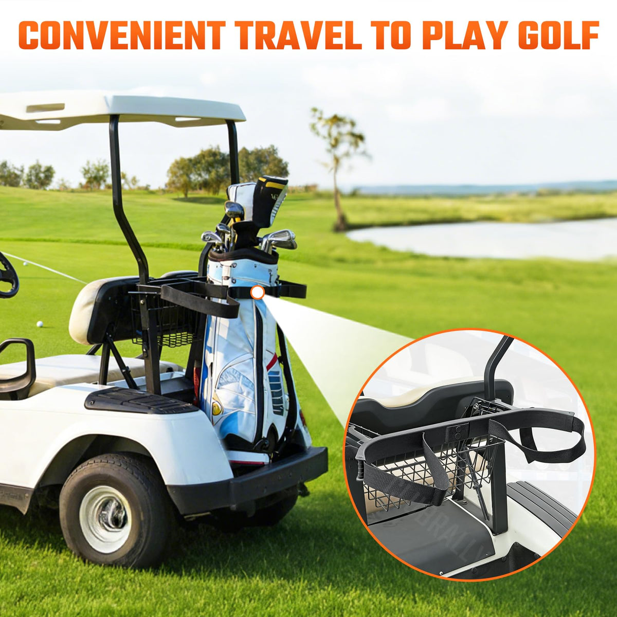 CLUBRALLY bracket mounted on EZGO TXT demonstrates stable bag support