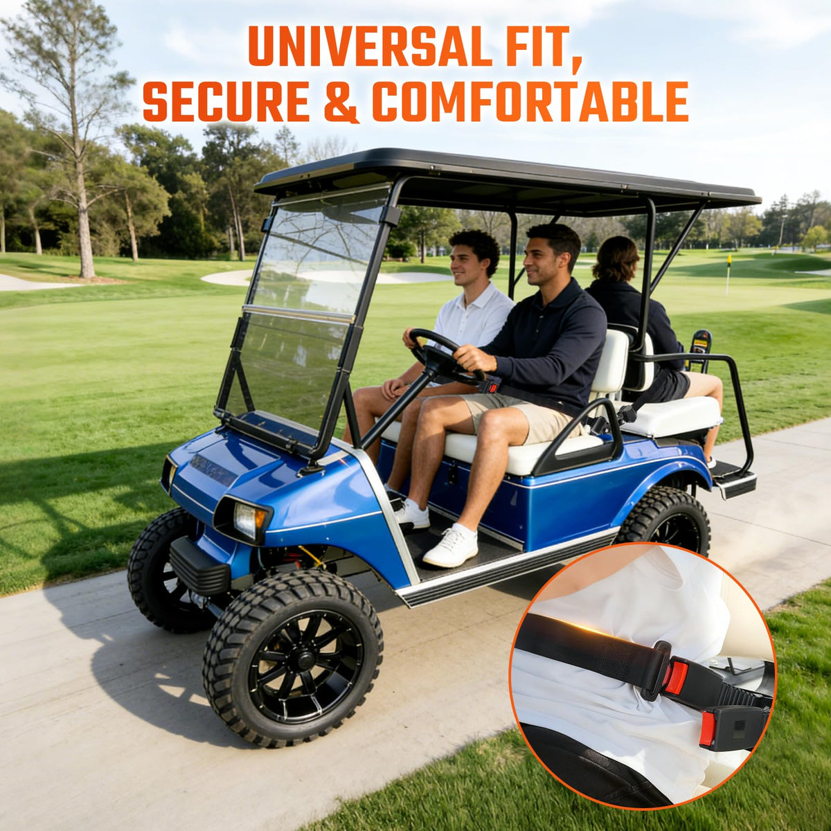 CLUBRALLY belts installed on a 2+2 cart for added passenger safety during rides