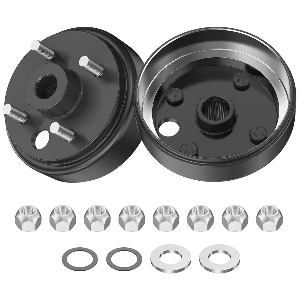 ClubRally brake drum for EZGO, large-hole design, two-piece kit for reliable braking.