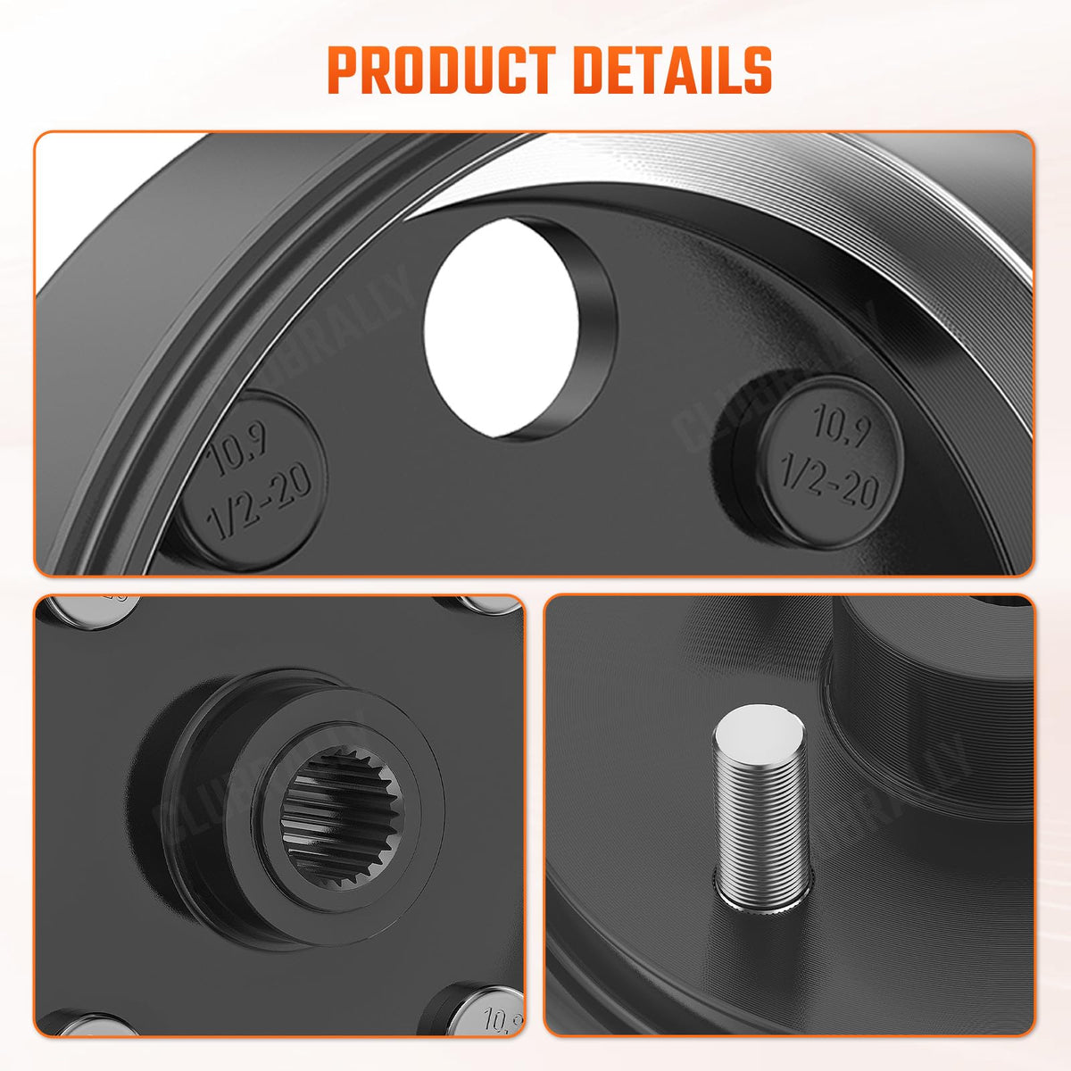 ClubRally brake drum with splined 30-tooth interface for EZGO, durable rear braking.