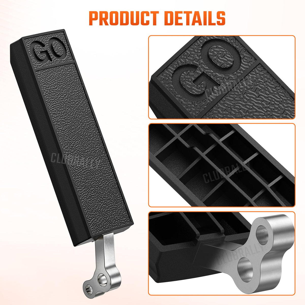 CLUBRALLY brake pedal kit close-up highlighting robust hardware for reliable braking.