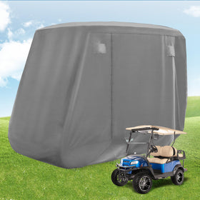 ClubRally golf cart cover with doors and reflective stripes improves visibility in low light