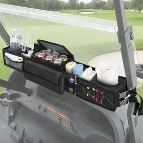 ClubRally front storage basket on a golf cart, angle view for easy access on the course