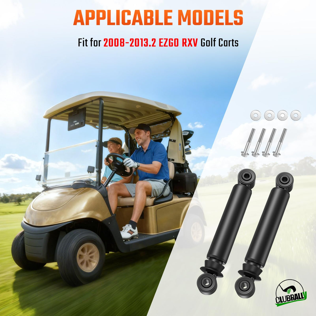 CLUBRALLY golf cart ride quality improved by RXV rear shocks