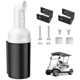 ClubRally golf cart sand bottle holder shown attached on a cart for quick divot filling on the course.