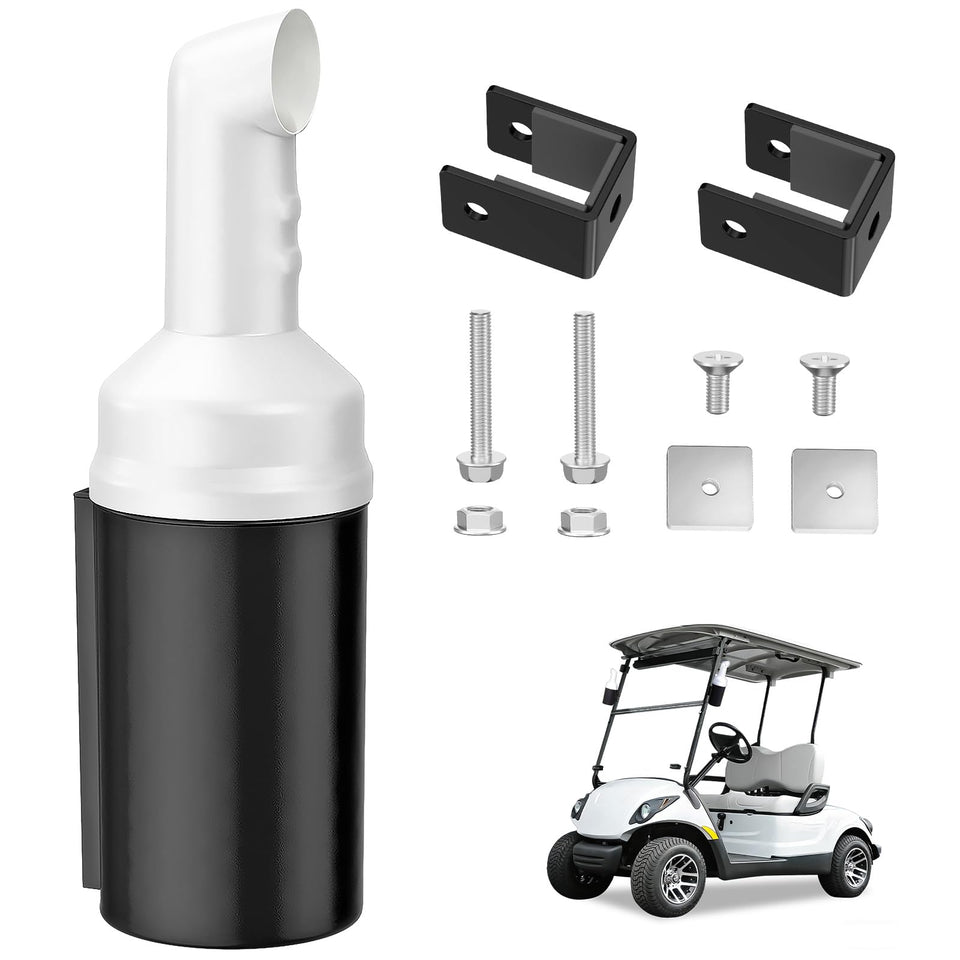 ClubRally golf cart sand bottle holder shown attached on a cart for quick divot filling on the course.