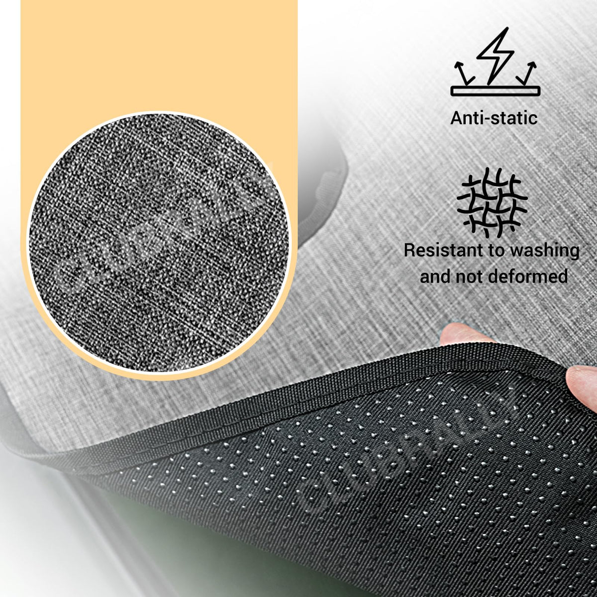 ClubRALLY gray texture detail highlights soft, breathable, wear-resistant fabric.