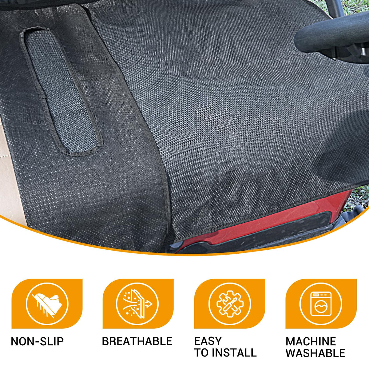 CLUBRALLY seat cover side view highlights armrest compatibility on Club Car and EZGO.
