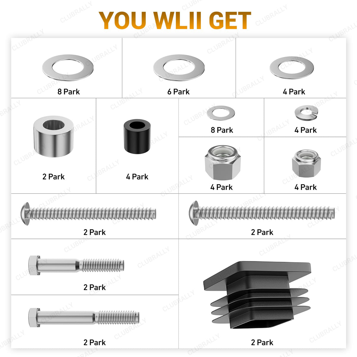 Screws and nuts included in Clubrally suntop hardware kit for EZGO