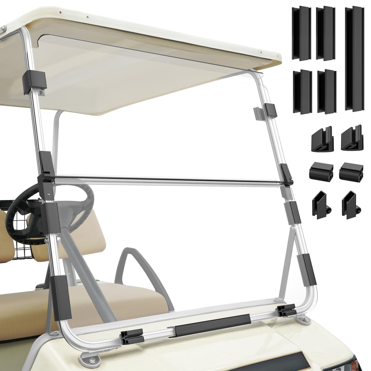 ClubRally DS windshield assembly demonstrates easy fit for Club Car DS