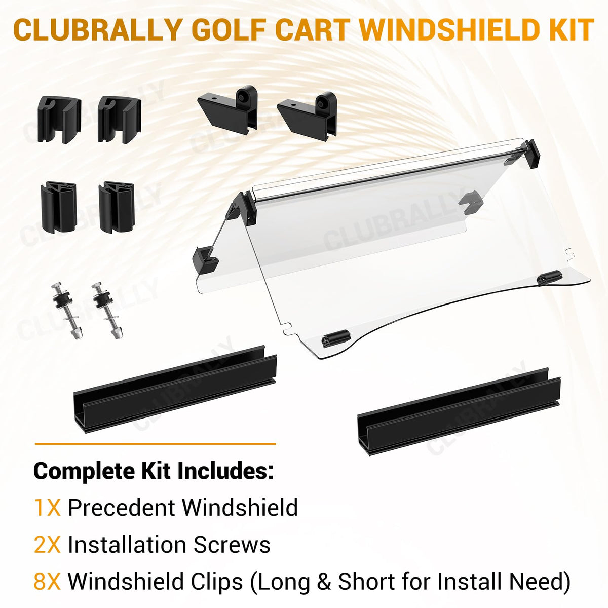 ClubRally durable PC windshield resists yellowing and blocks wind and rain.