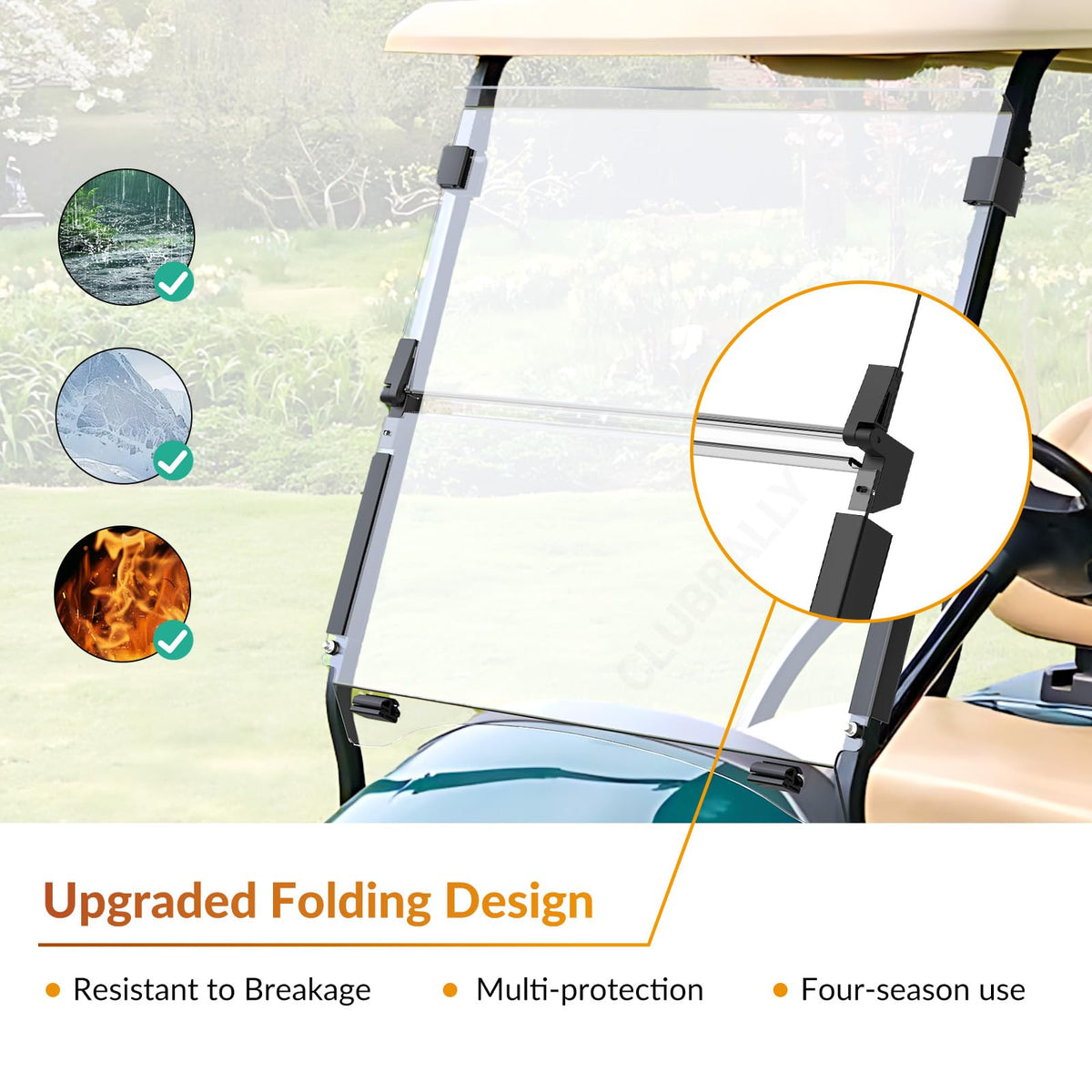 ClubRally HD clear vision windshield for wide unobstructed view.