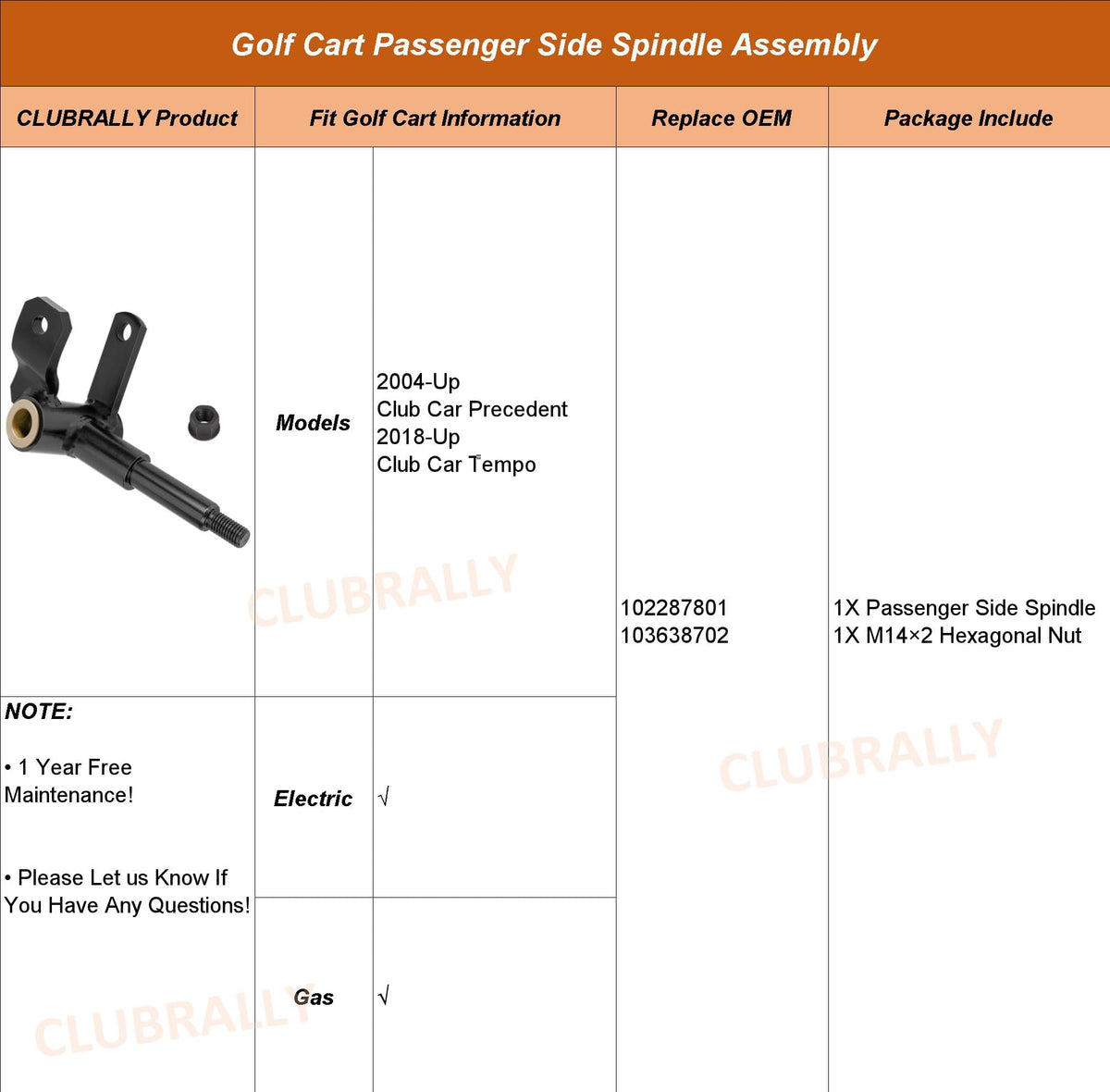 Simple bolt-on installation steps for CLUBRALLY spindle replacement