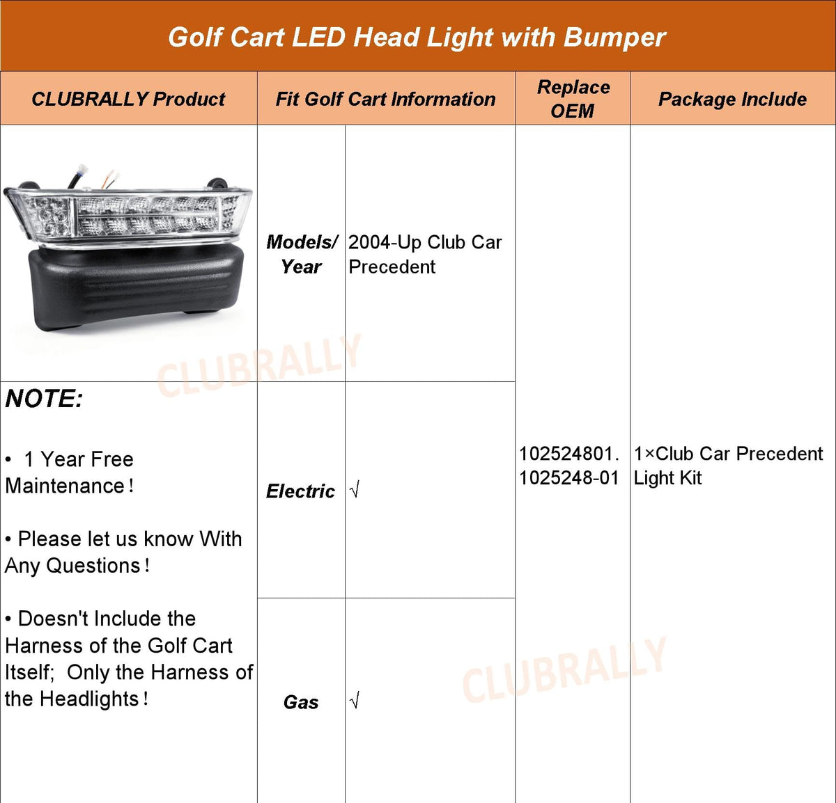 CLUBRALLY Light kit packaging included for easy replacement
