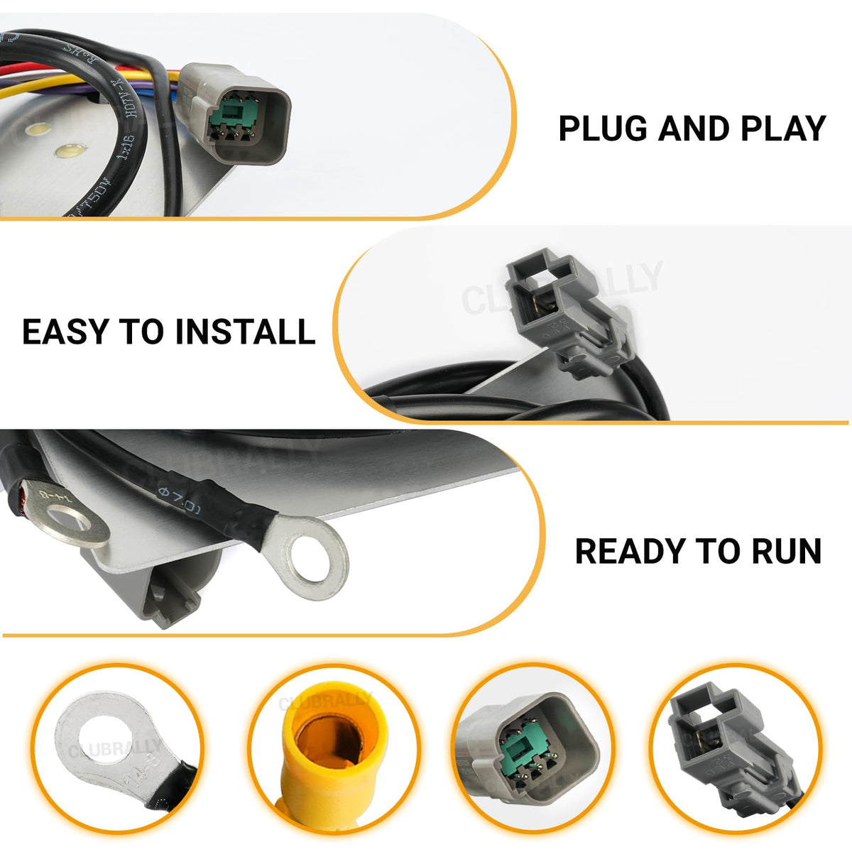 CLUBRALLY OBC 48V square-6-pin connection with Club Car wiring ensures clean power flow.