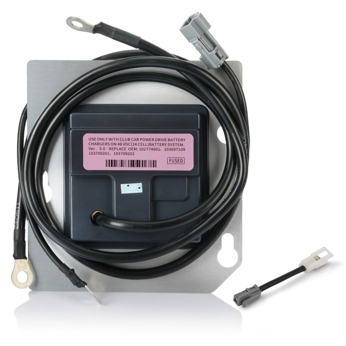 CLUBRALLY OBC 48V front view showing compact square-6-pin design for easy integration.