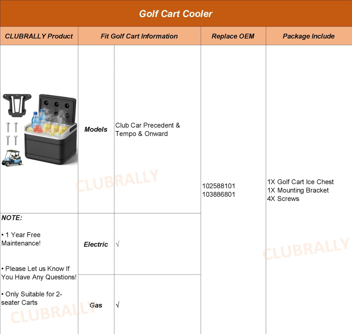 ClubRally OEM numbers 102588101 and 103886801 verify compatibility and quality.