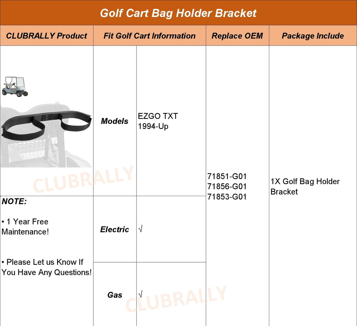 CLUBRALLY OEM-fit bracket compatible with 71851-G01 family