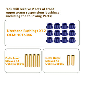 Clear kit contents with 12 bushings and 6 wear sleeves.