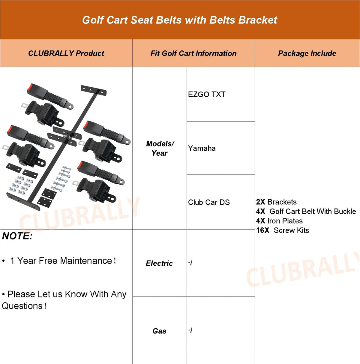 1-year warranty with CLUBRALLY support