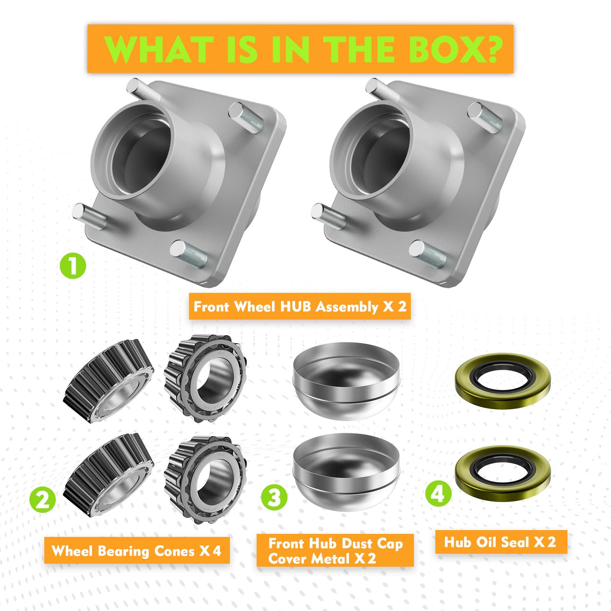 CLUBRALLY front hub kit package includes all essential parts